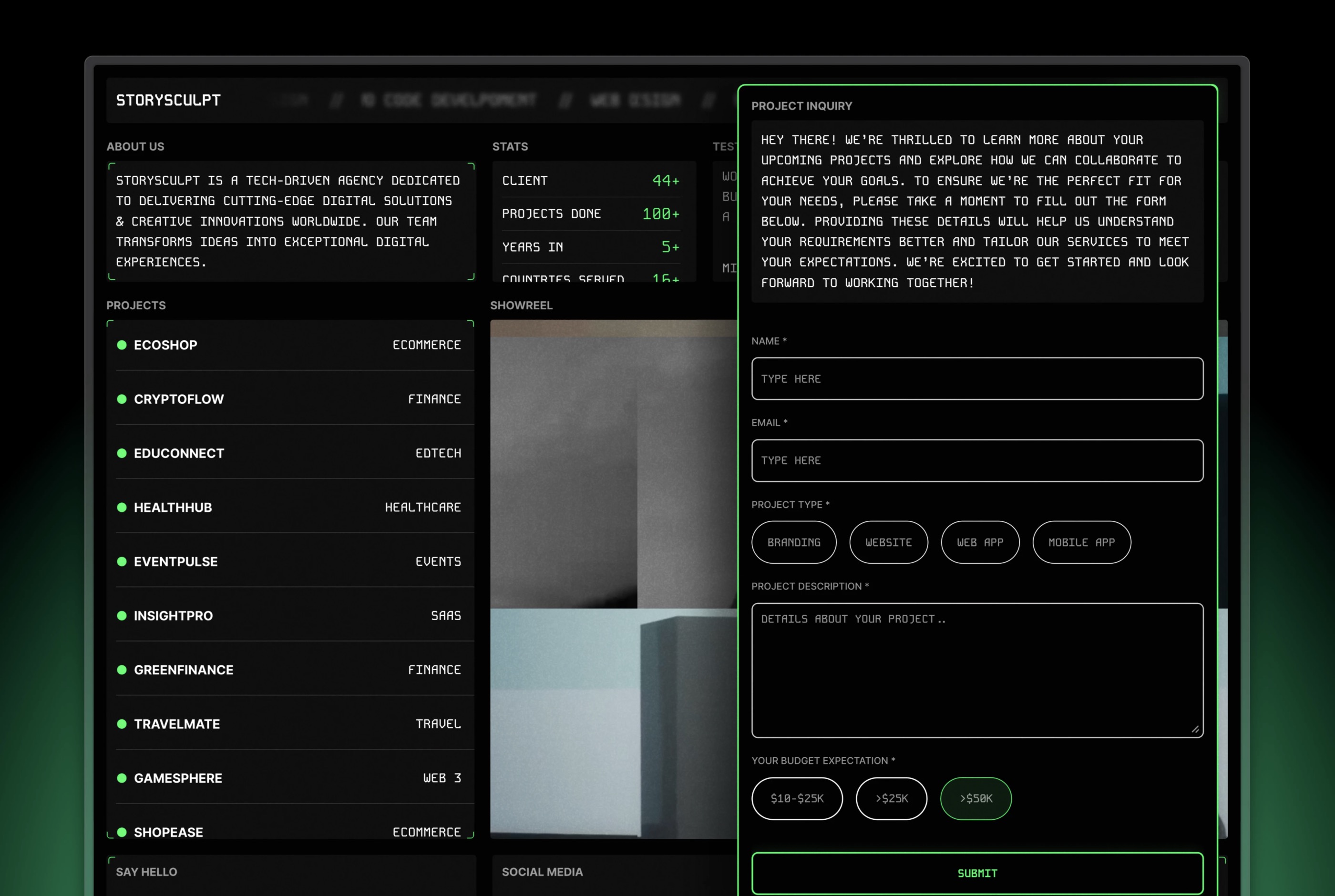 Screenshot of Storysculpt website