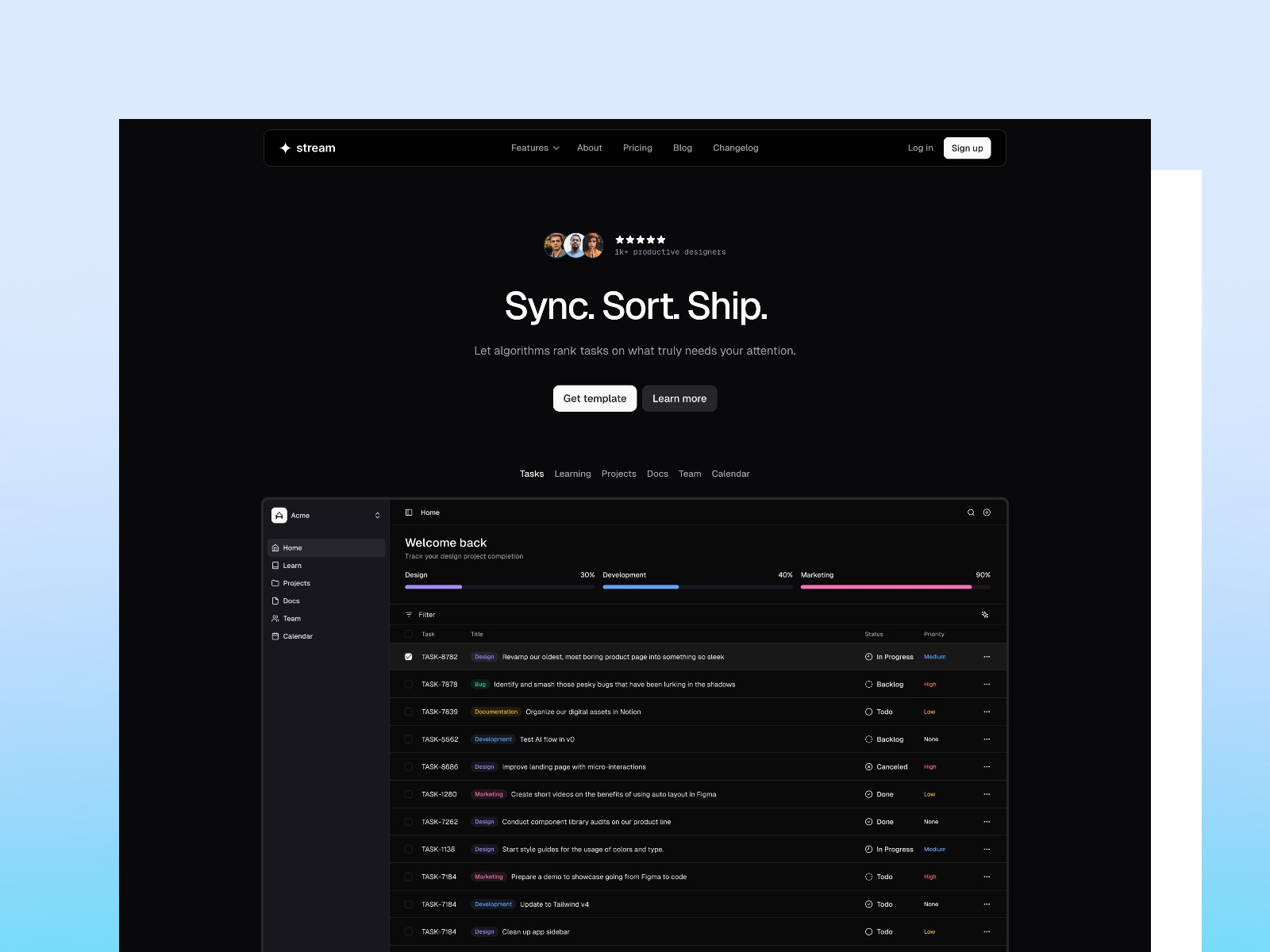 Screenshot of Stream website