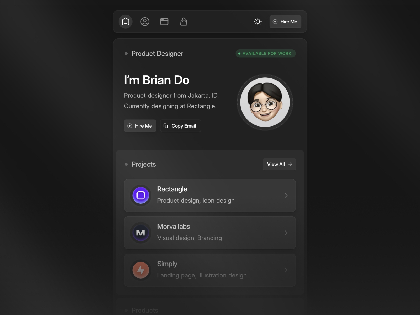 Screenshot of Subtle folio website
