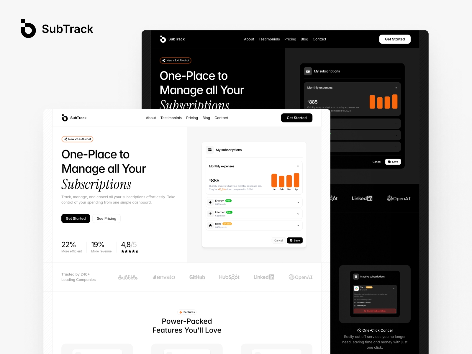 Screenshot of Subtrack website
