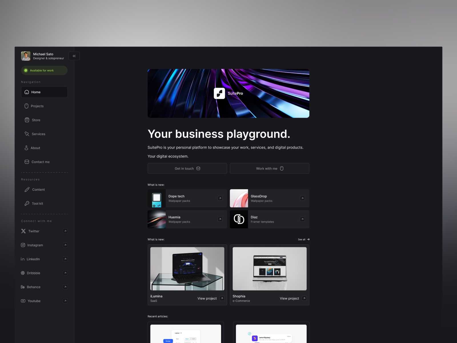 Screenshot of Suite website