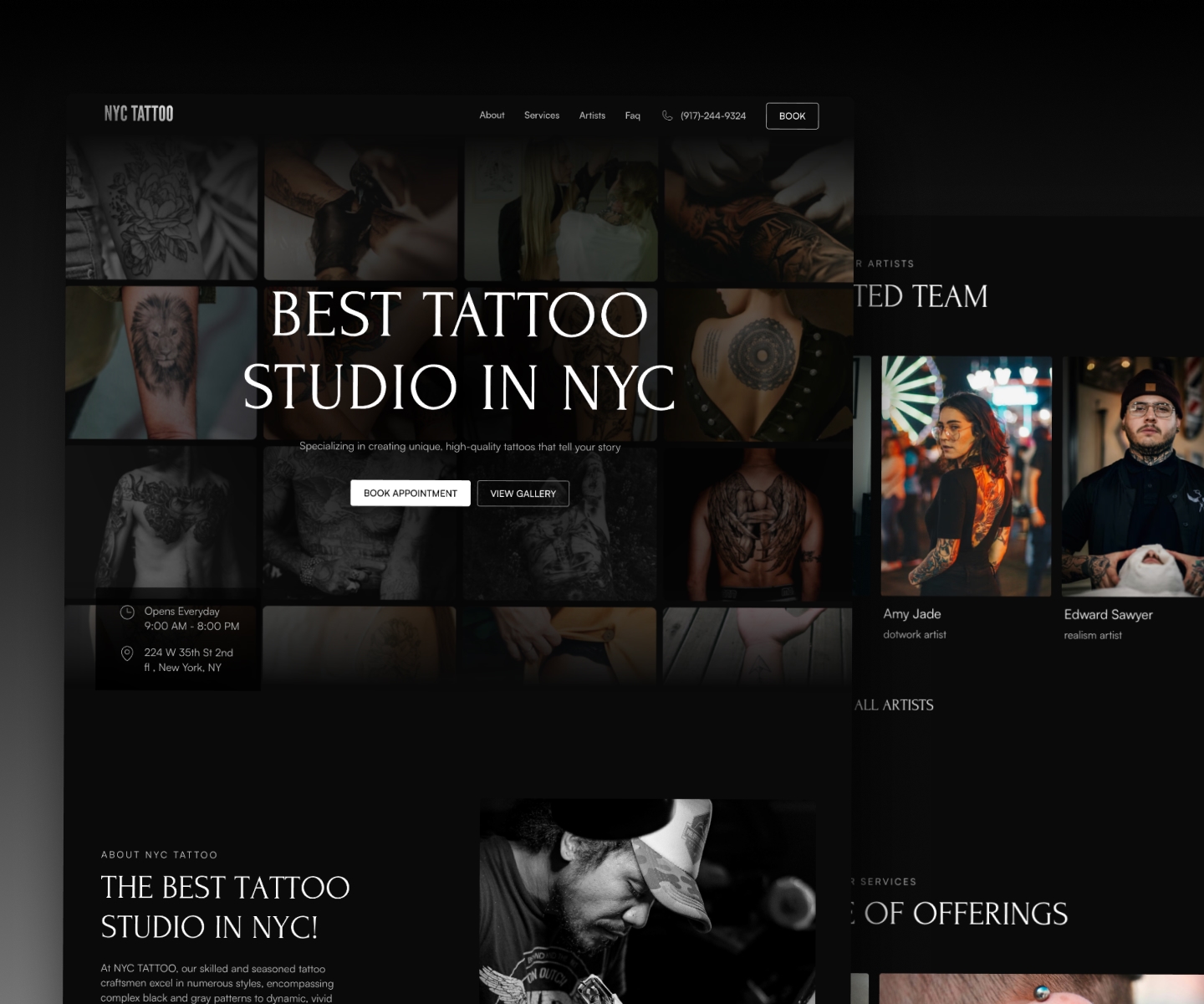 Screenshot of Tat tattoo studio template website