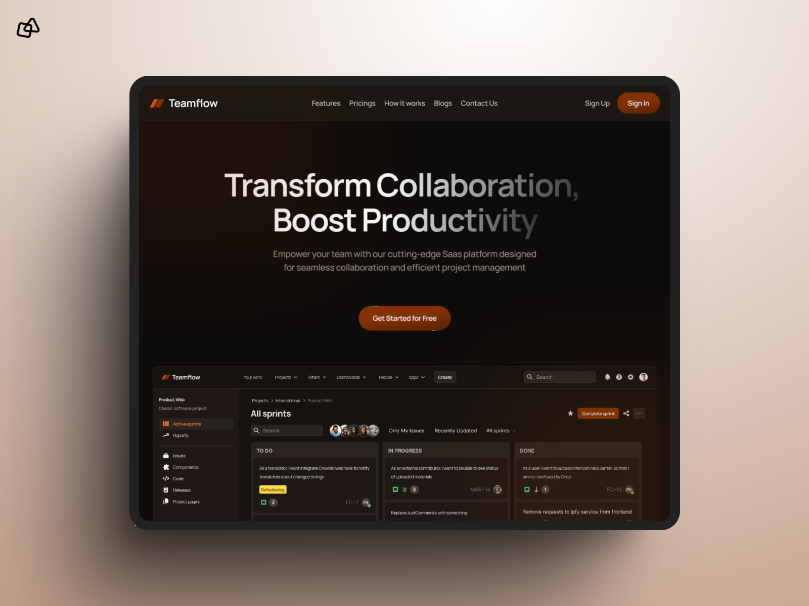 Screenshot of Teamflow website