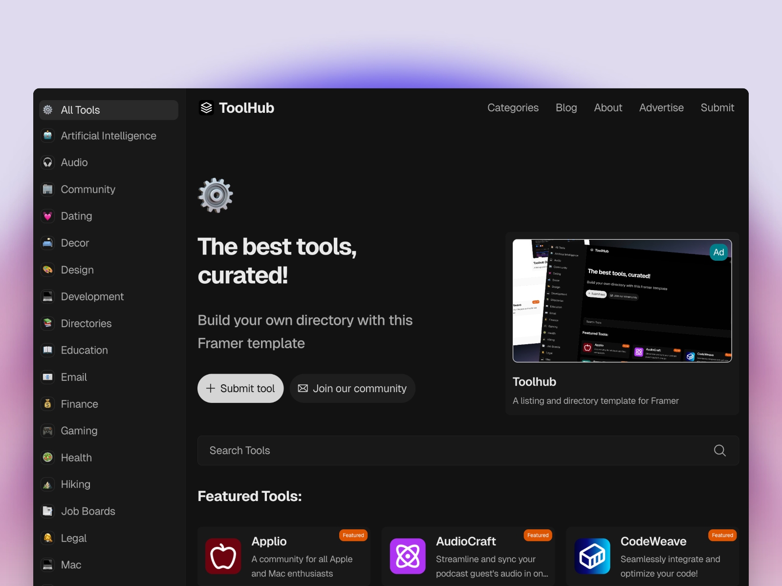 Screenshot of Toolhub website