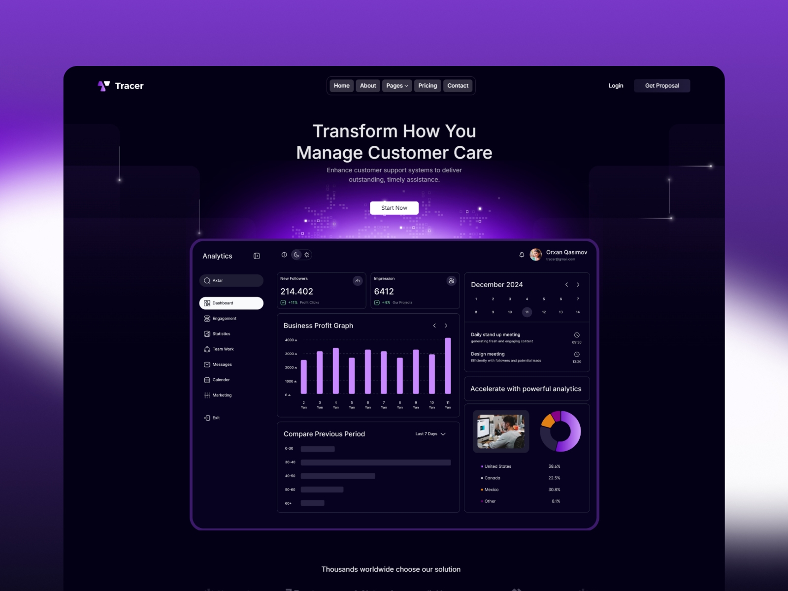 Screenshot of Tracer website