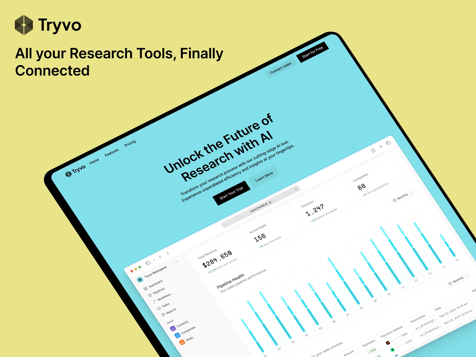 Screenshot of Tryvo website