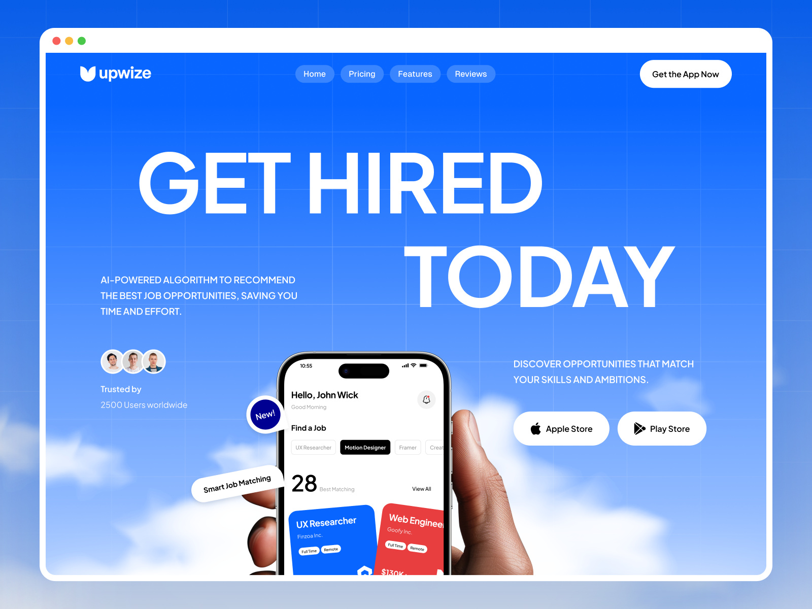 Screenshot of Upwize website