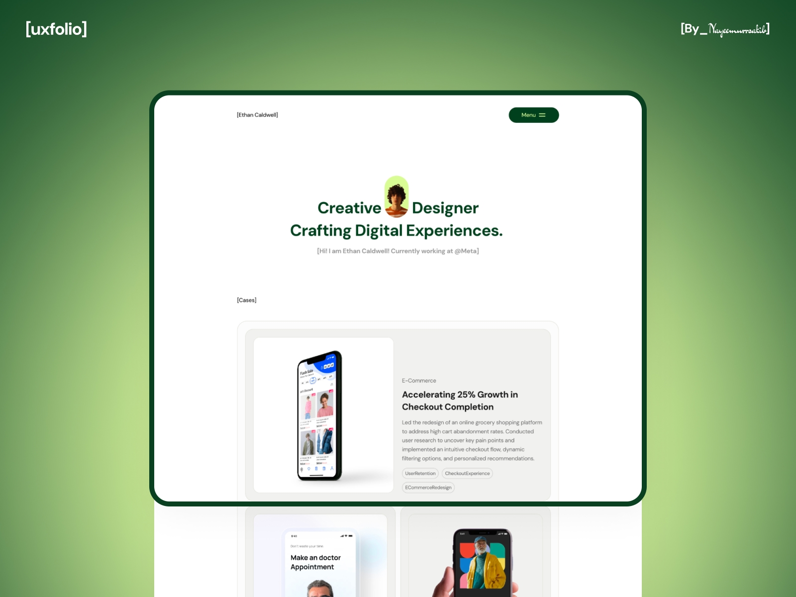 Screenshot of Uxfolio website