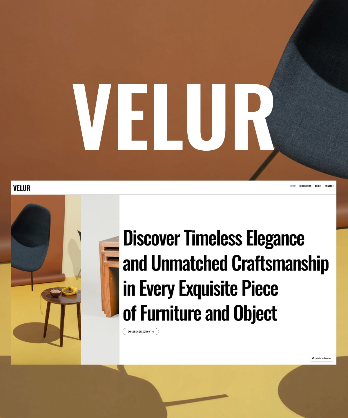 Screenshot of Velur furniture design studio template website
