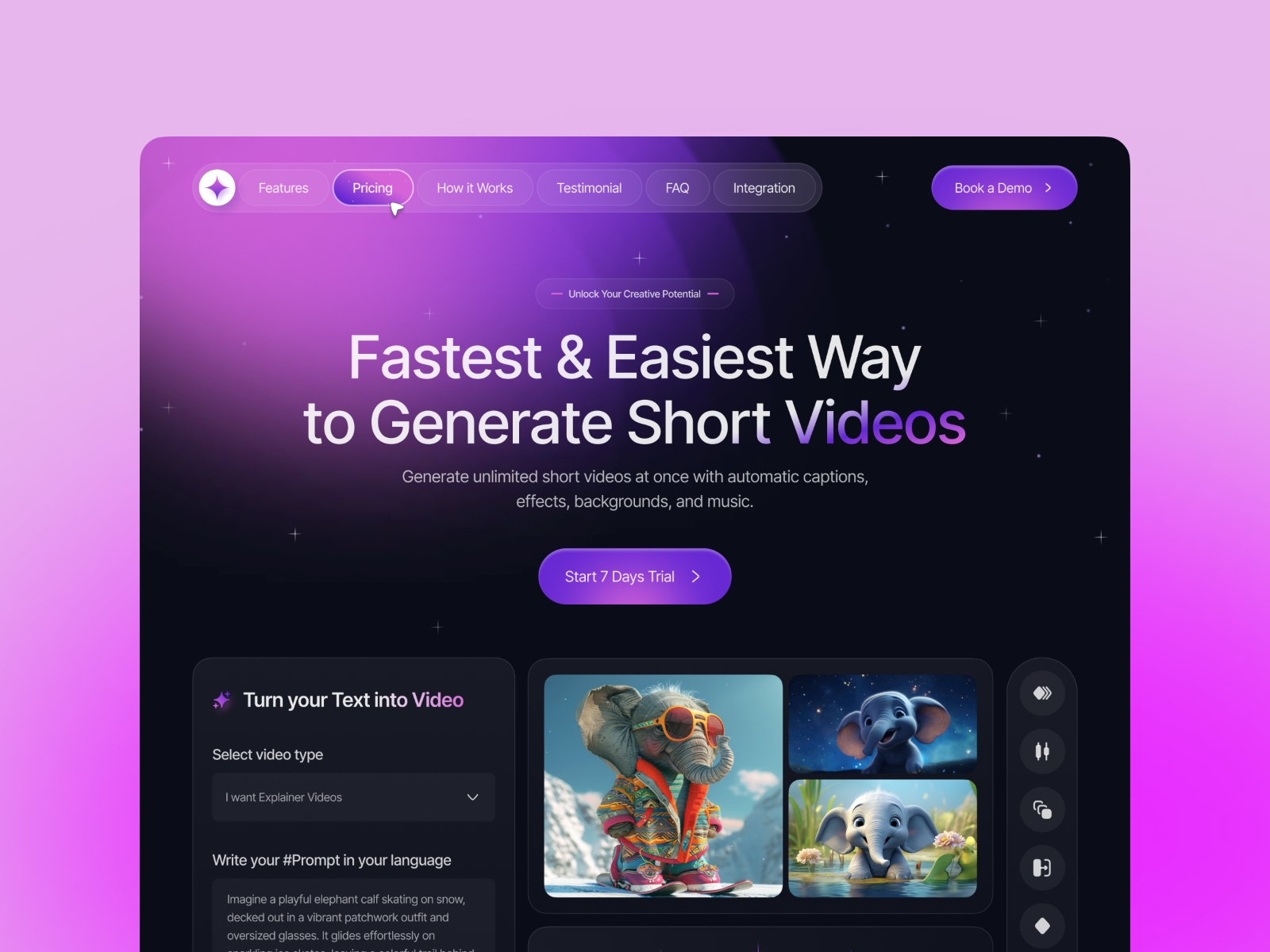 Screenshot of Vidgenie website
