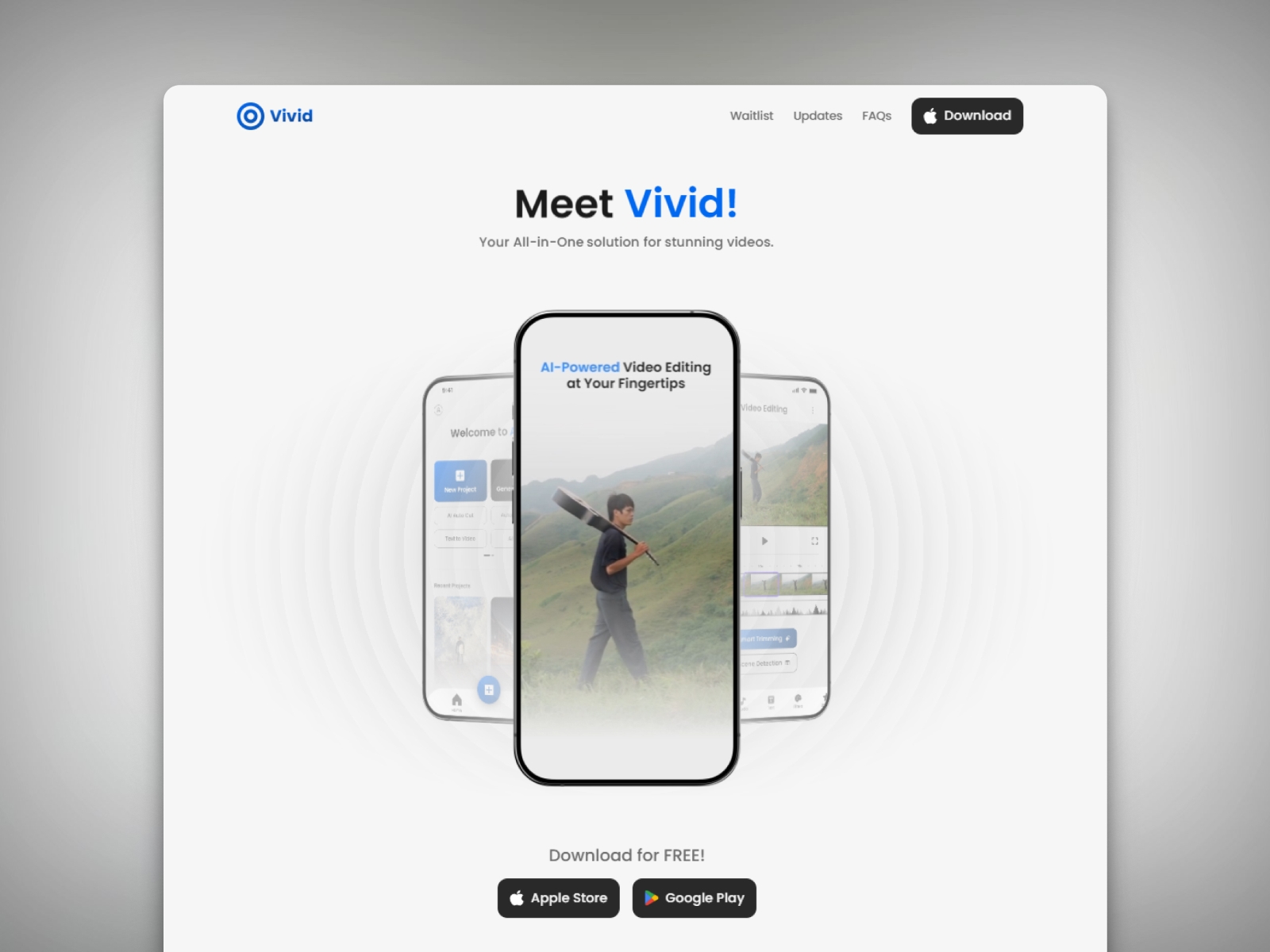 Screenshot of Vivid mobile app showcase template website