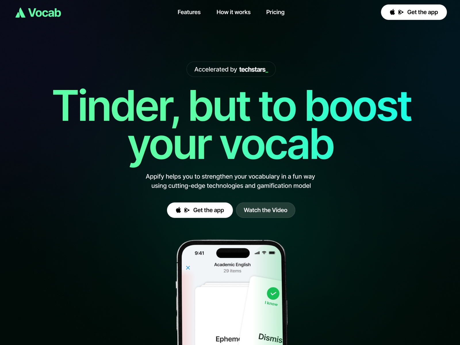 Screenshot of Vocab website