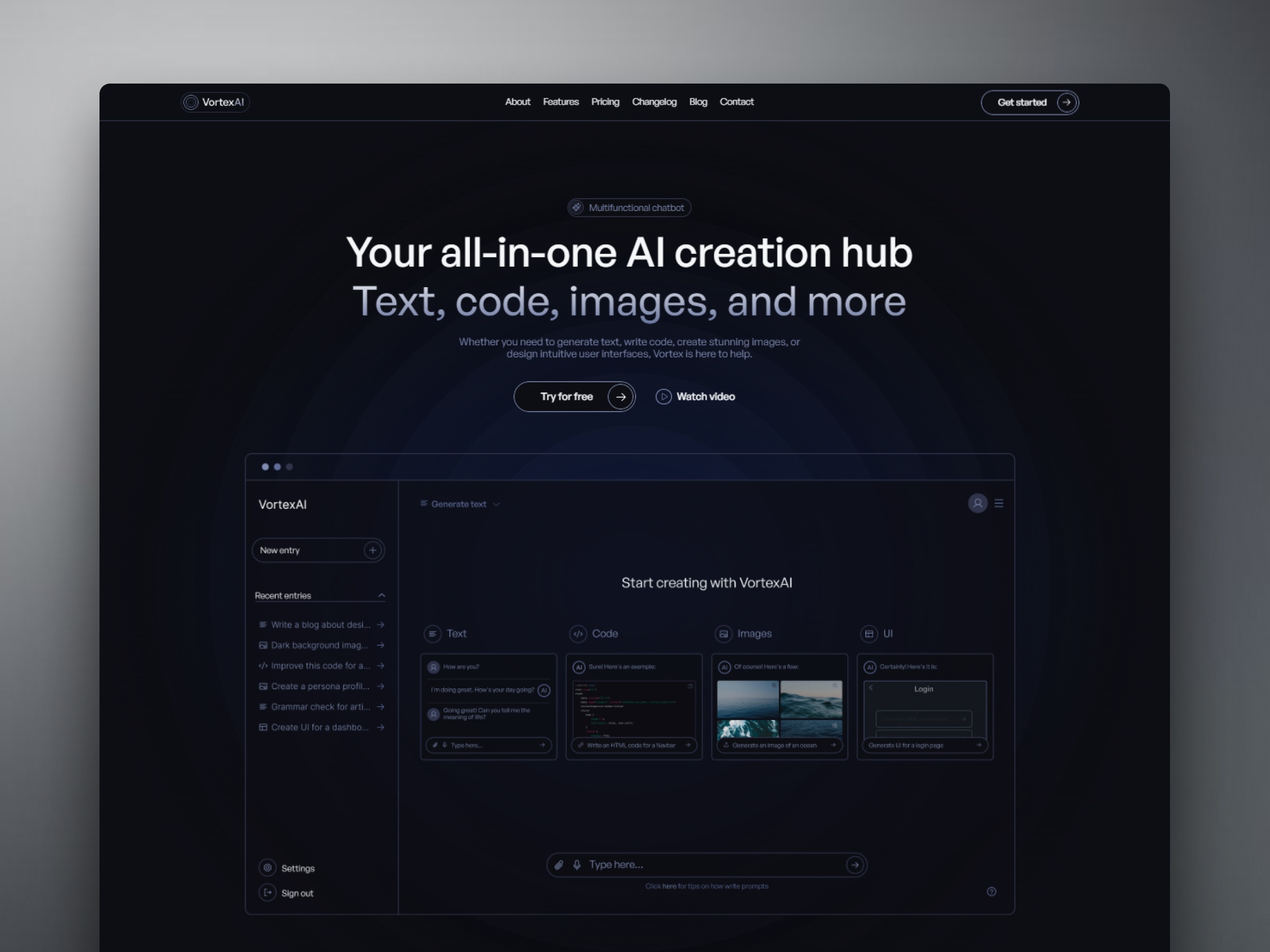 Screenshot of Vortex website