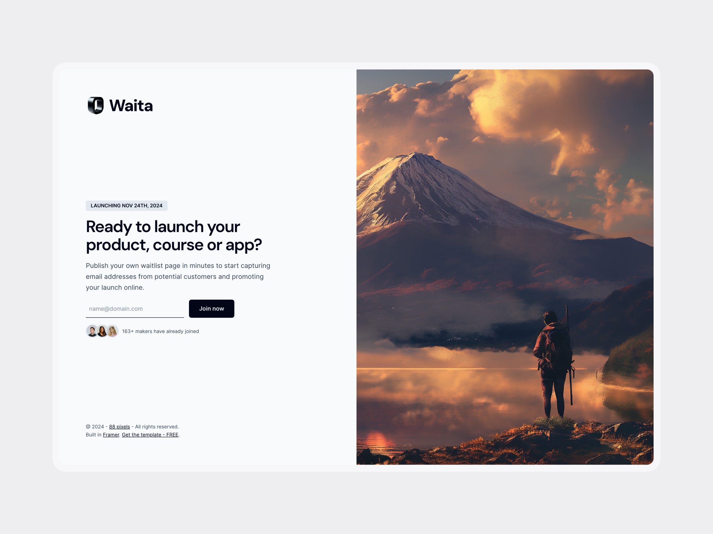 Screenshot of Waita modern waitlist page website