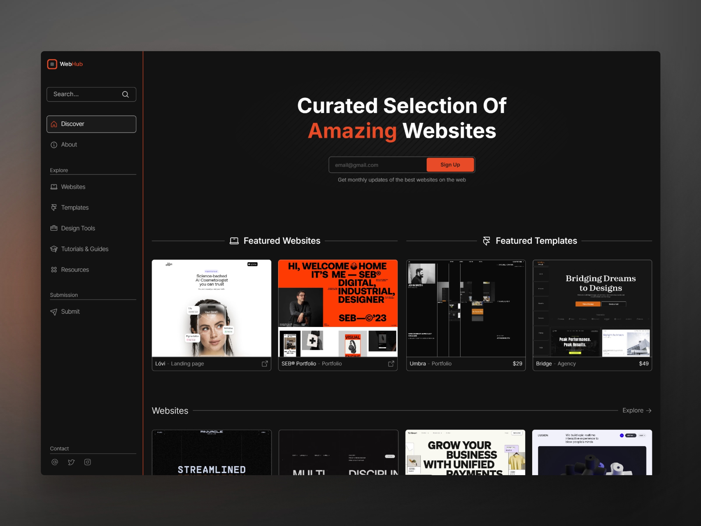 Screenshot of Webhub website