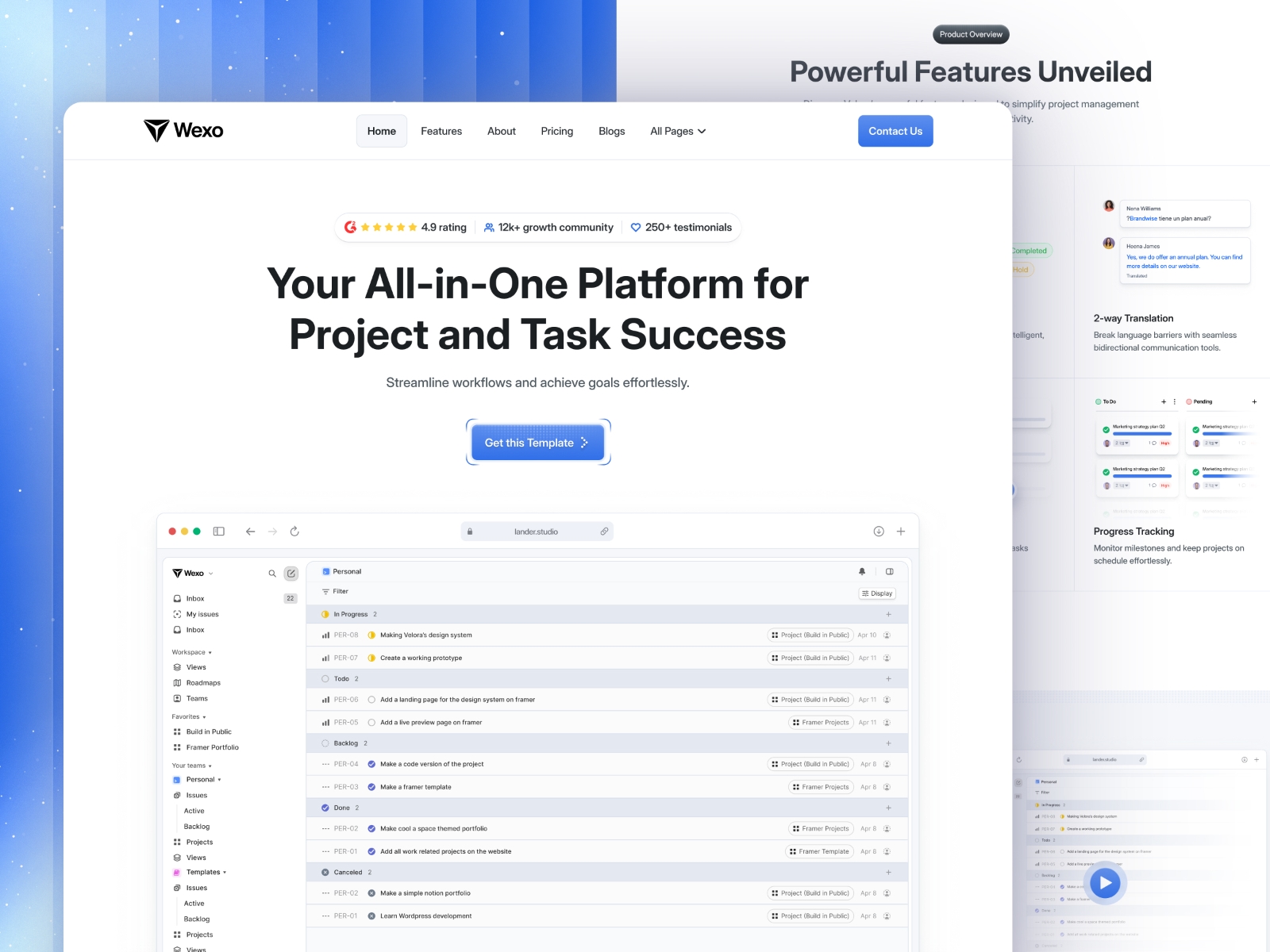 Screenshot of Wexo website
