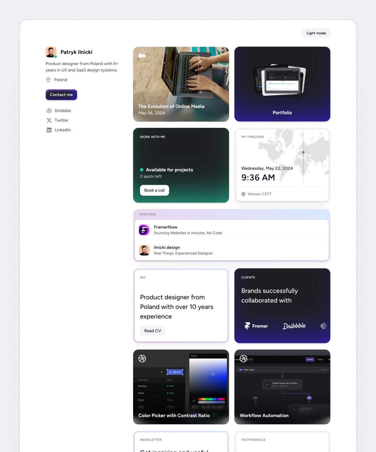 Screenshot of Widget website