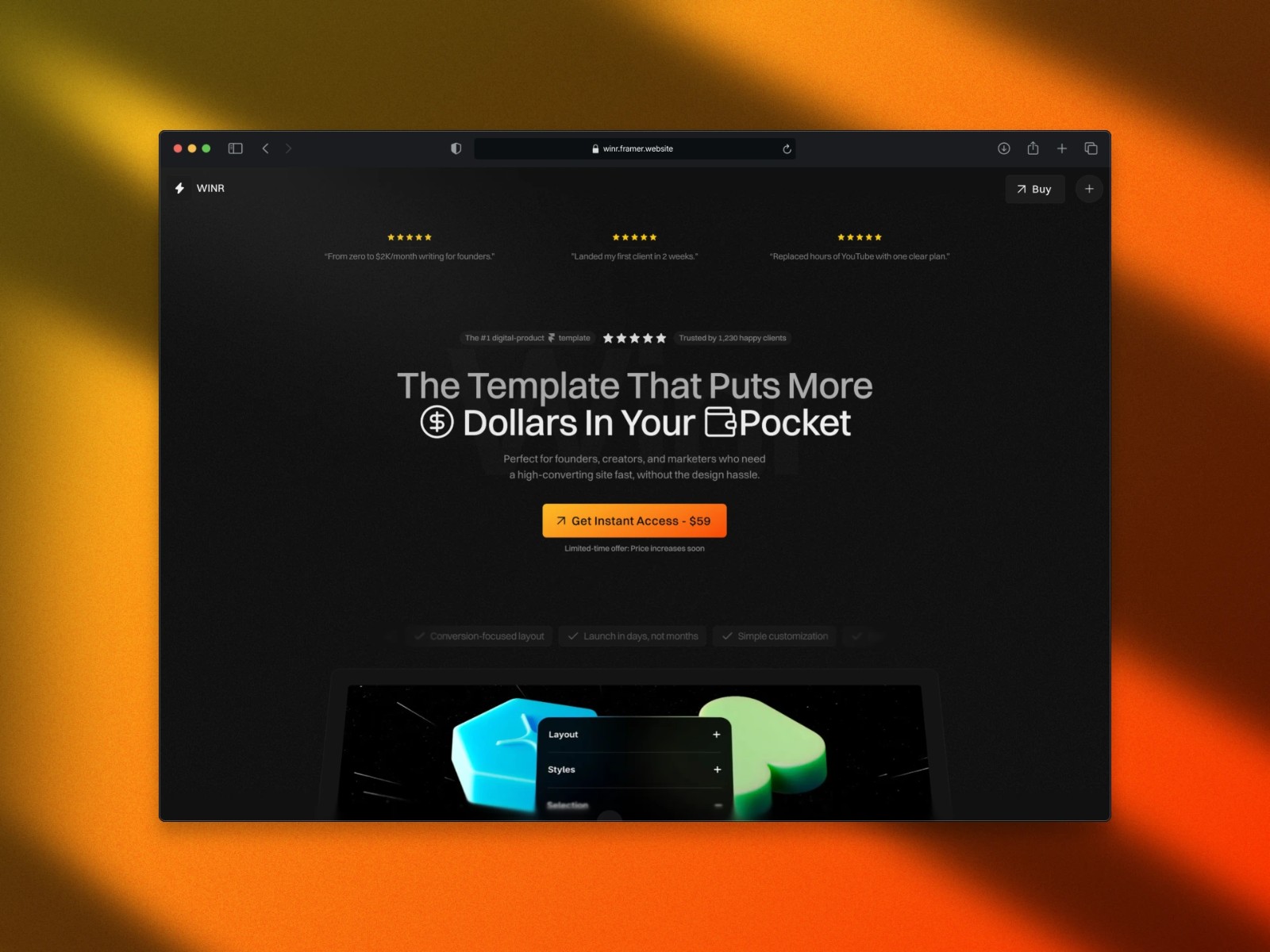 Screenshot of Winr website