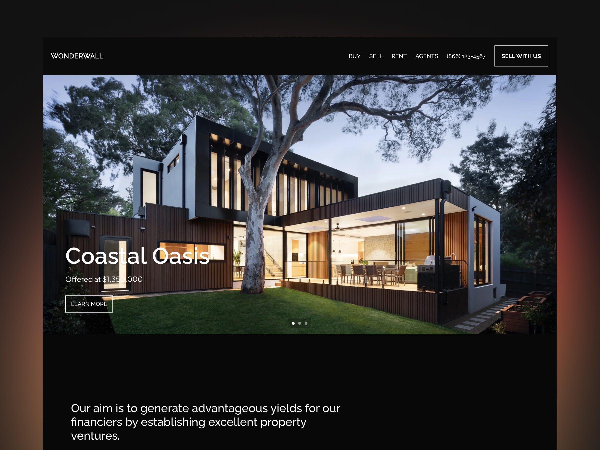Screenshot of Wonderwall real estate website template website