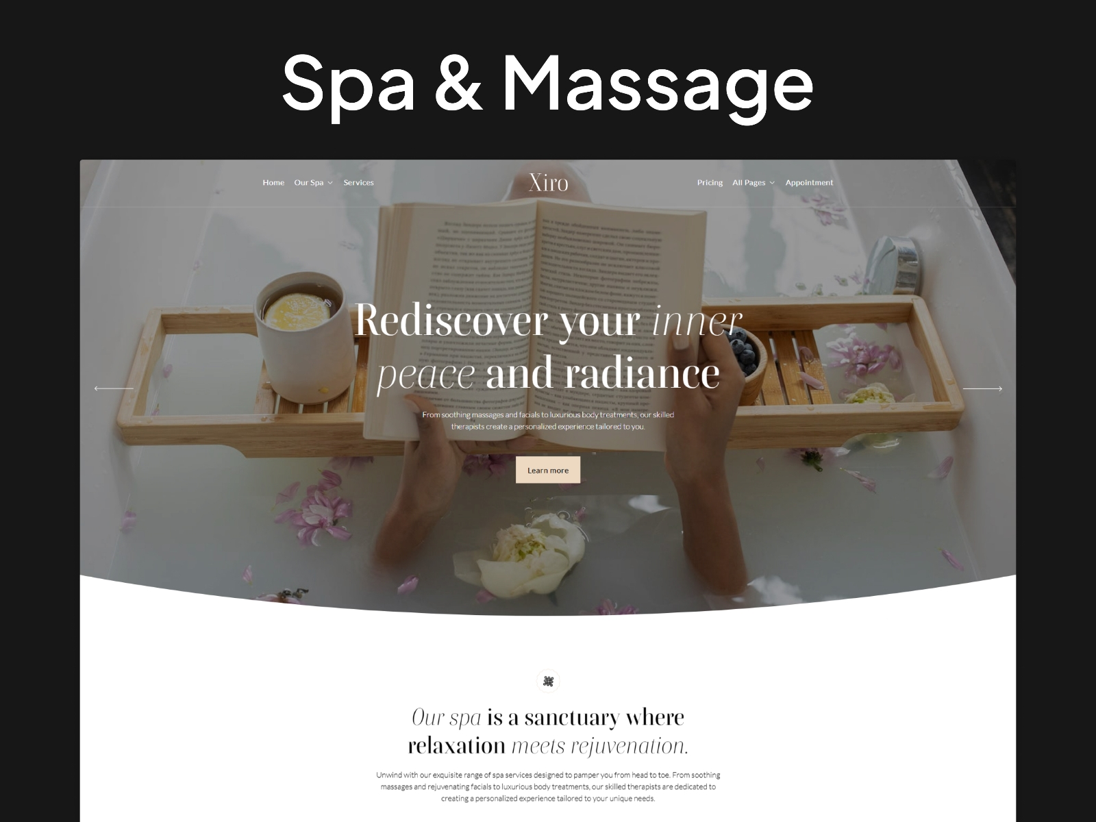 Screenshot of Xiro spa website